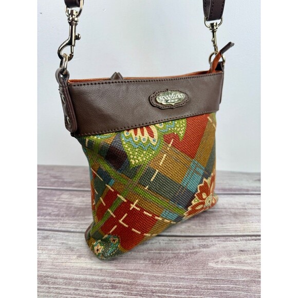Spartina 449 Daufuskie Island Leather Fabric crossbody bag Boho EXCELLENT - Picture 11 of 16